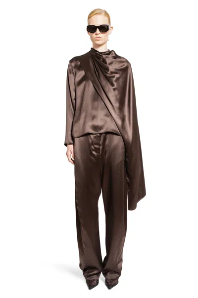 Magda Butrym Draped Silk Blouse In Brown