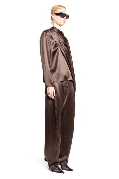 Magda Butrym Draped Silk Blouse In Brown