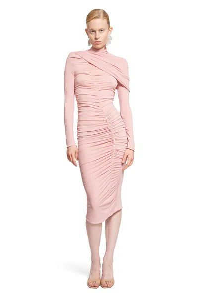 Magda Butrym Abito Midi A Collo Alto Arricciato In Pink