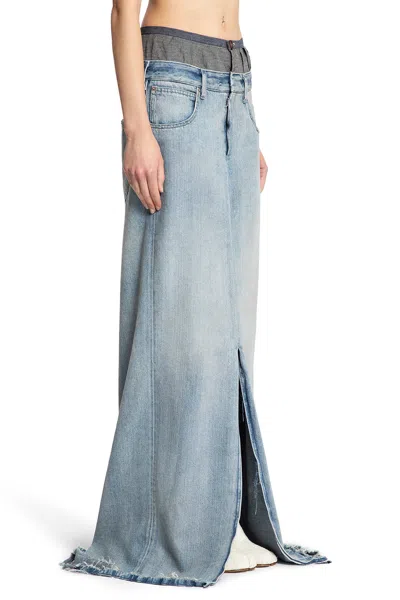 Maison Margiela Light Blue Long Skirt With Front Slit And Five Pocket Design In Denim Woman In Blue