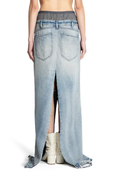 Maison Margiela Light Blue Long Skirt With Front Slit And Five Pocket Design In Denim Woman In Blue