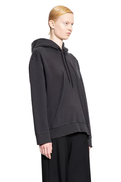 Mm6 Maison Margiela Felpa Con Cappuccio In Jersey Di Cotone Pieghettato In Black