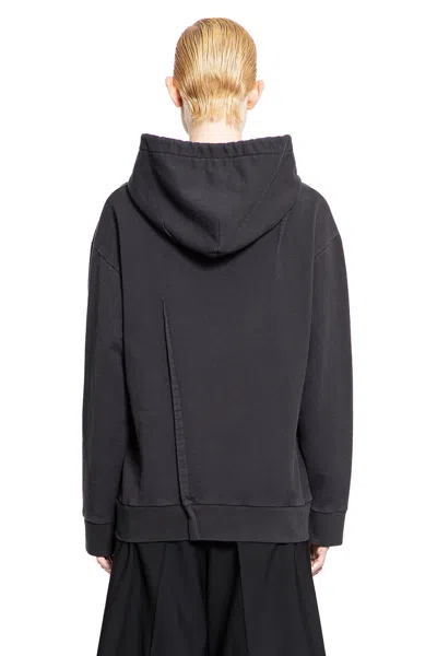 Mm6 Maison Margiela Felpa Con Cappuccio In Jersey Di Cotone Pieghettato In Black