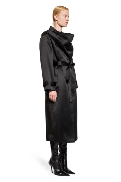 The Garment Kelly Satin Trench Coat With Wrap-panel In Black