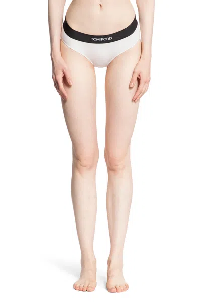Tom Ford Signature White Thong With Branded Waistband In Stretch Modal Woman In White