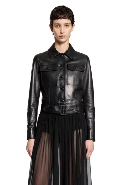 Saint Laurent Leather Cropped Jacket In Black