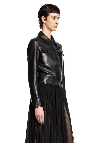 Saint Laurent Leather Cropped Jacket In Black