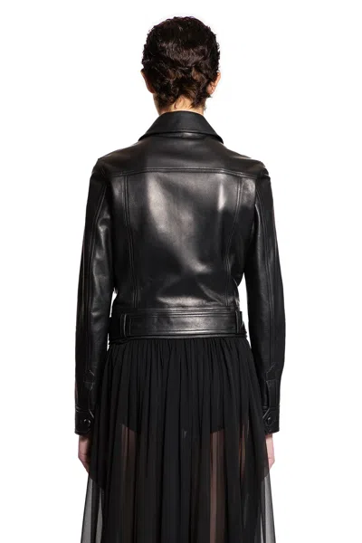 Saint Laurent Leather Cropped Jacket In Black