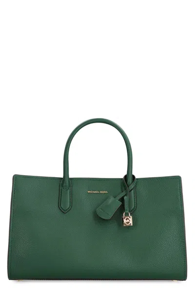 Shop Michael Kors Scarlett Media Leather Handbag In Green