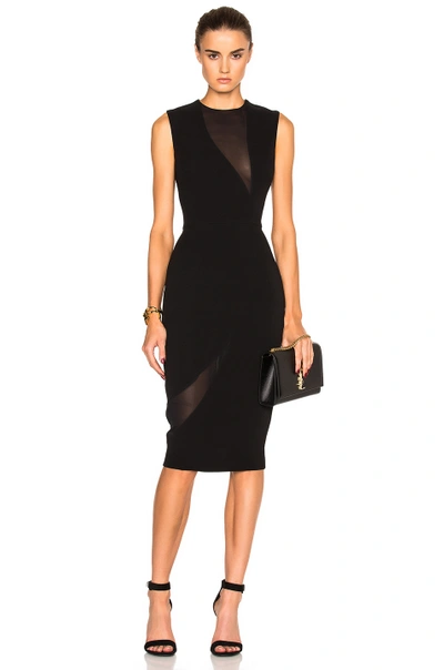 Victoria Beckham Double Crepe & Georgette Fitted Dress In Black