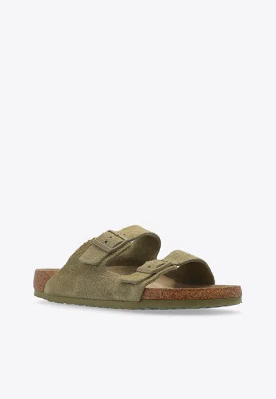 Birkenstock Double Buckle Flat Sole Open Toe Slippers In Green