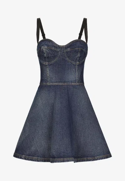 Dolce & Gabbana Elasticated Back Denim Corset Dress In Denim