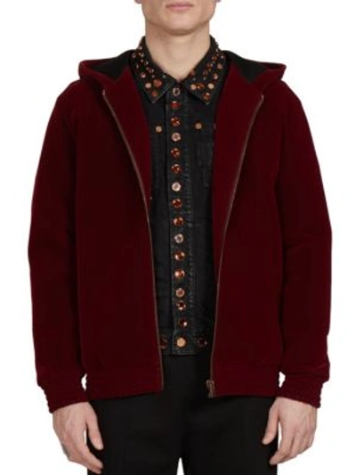 Givenchy Velvet Cobra-back Zip-up Hoodie, Burgundy In Wine