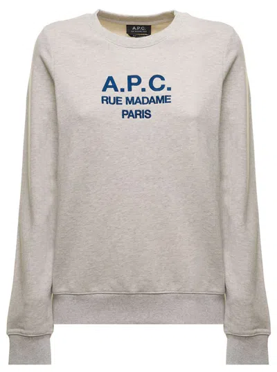 Apc Grey Tina Sweatshirt In Fleece Cotton With Logo Embroidery To The Chest In Grey