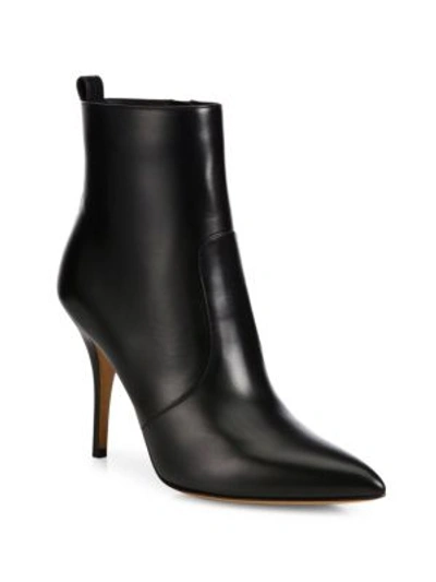 Shop Valentino Rockstud Leather Point-toe Booties In Black