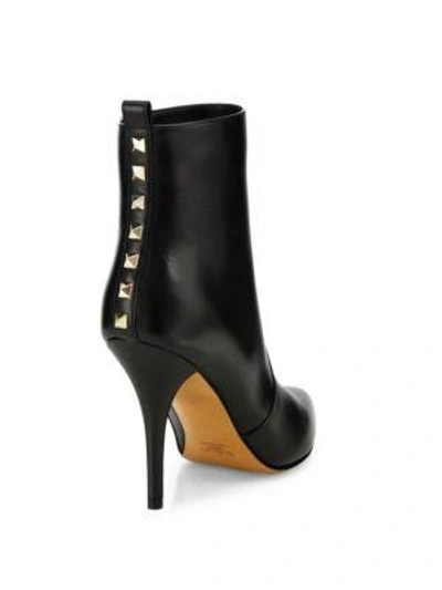Shop Valentino Rockstud Leather Point-toe Booties In Black