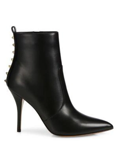 Shop Valentino Rockstud Leather Point-toe Booties In Black