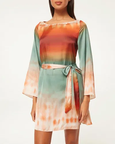 Misa Twiggy Tie-belt Bell-sleeve Mini Dress In Multi