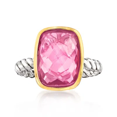 Ross-simons Pink Quartz Ring In 14kt Yellow Gold And Sterling Silver In Pink