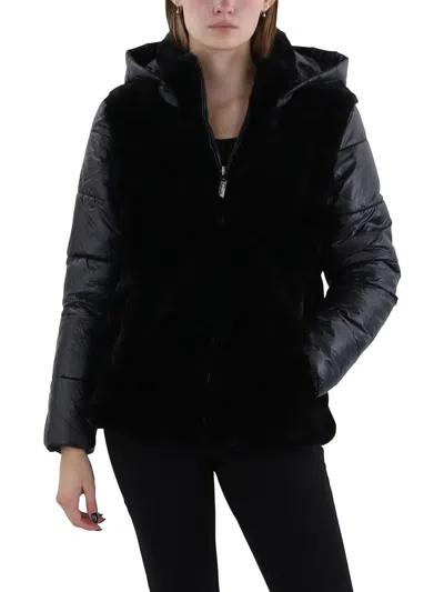 Via Spiga Womens Faux Fur Puffer Faux Fur Coat In Black