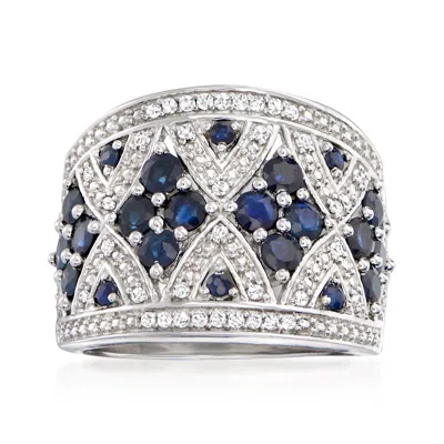 Ross-simons Sapphire And . Diamond Wide Ring In Sterling Silver In Blue