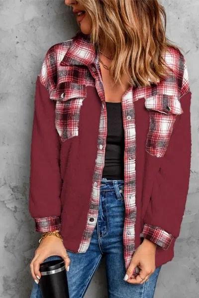 Tracies Sherpa Plaid Shacket In Red In Red