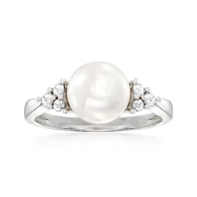 Ross-simons 8-8.5mm Cultured Pearl And . Diamond Ring In Sterling Silver In White