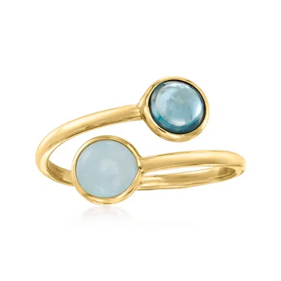 Ross-simons Italian . Aquamarine And . London Blue Topaz Bypass Ring In 14kt Yellow Gold In Blue