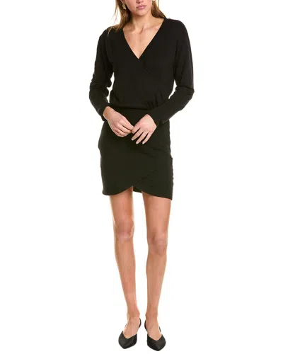Monrow Supersoft Fleece Cross Over V Mini Dress In Black