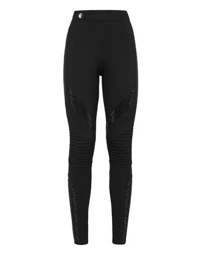 Philipp Plein Crystal-embellished Panelled Leggings In Black