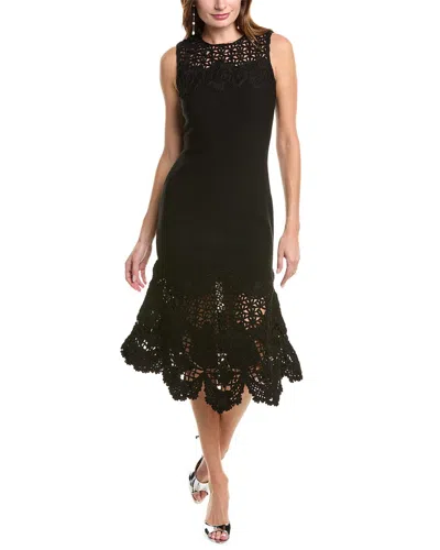 Oscar De La Renta Birds Nest Scallop Midi Dress In Black