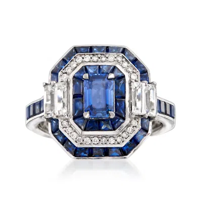 Ross-simons Sapphire Ring With Diamond Accents In 14kt White Gold In Blue