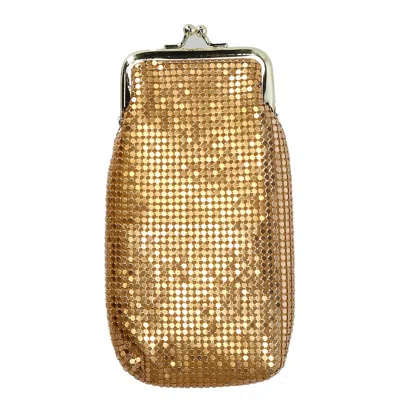 Ctm Women's Mesh Cigarette Or Glasses Case With Kiss Lock Closure In Gold