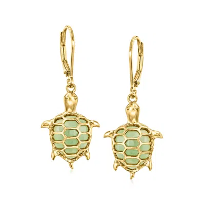 Ross-simons Jade Turtle Drop Earrings In 18kt Gold Over Sterling In Green