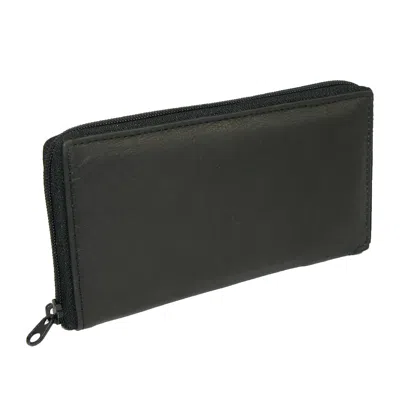 Paul & Taylor Leather Deluxe Zip Around Checkbook Cover Wallet In Black