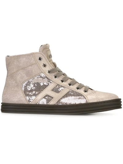 Hogan Rebel 20mm Sequined Suede Sneakers In Off White