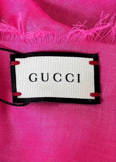 Gucci Women Bright Pink Wool/silk Grg Web Gg Logo Scarf Shawl In Bright Pink