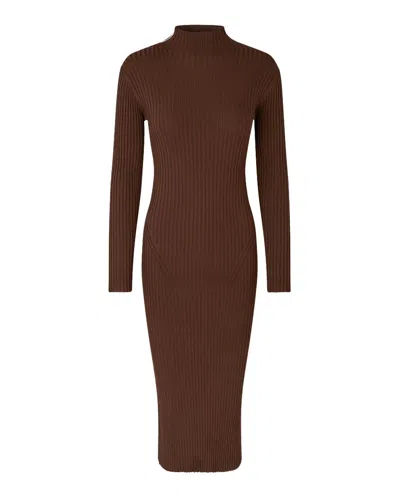 Stine Goya Long Sleeve Turtleneck Knit Dress Coffee Brown In Brown