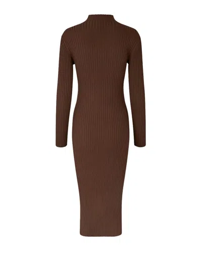 Stine Goya Long Sleeve Turtleneck Knit Dress Coffee Brown In Brown