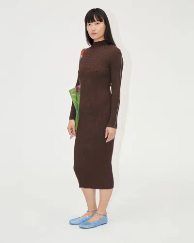 Stine Goya Long Sleeve Turtleneck Knit Dress Coffee Brown In Brown