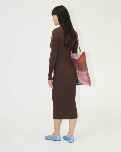 Stine Goya Long Sleeve Turtleneck Knit Dress Coffee Brown In Brown