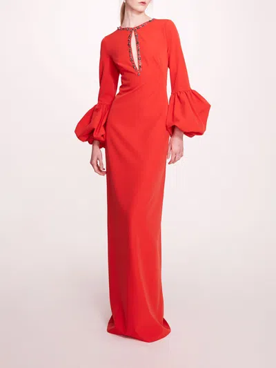 MARCHESA PUFFED SLEEVE COLUMN GOWN 