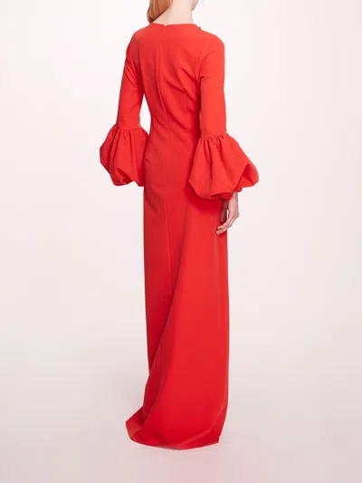 Marchesa Puffed Sleeve Column Gown In Scarlet