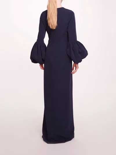 Marchesa Puffed Sleeve Column Gown In Midnight