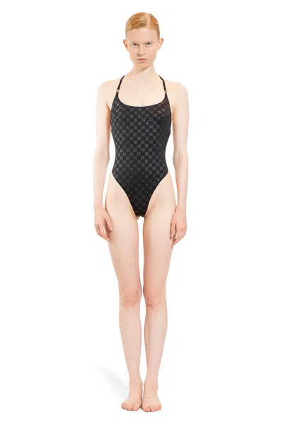 Misbhv Black Signature Monogram One-piece Swimsuit In Black