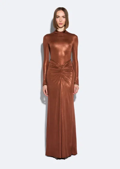 Lapointe Coated Jersey Ruched Maxi Skirt In Copper