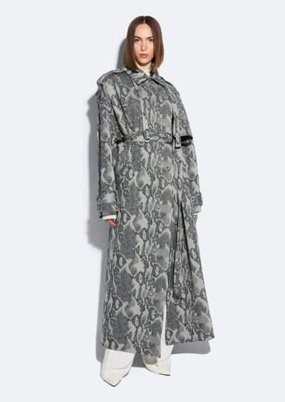 Lapointe Snake Denim Double Breasted Trench In Snake