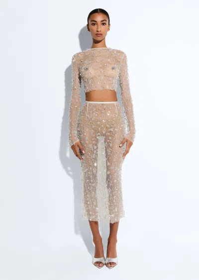 Lapointe Embroidered Pencil Skirt In Washed Silver