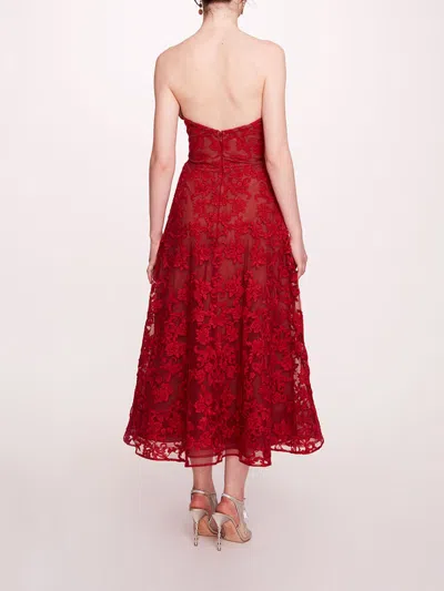 MARCHESA STRAPLESS CORDED MIDI DRESS 