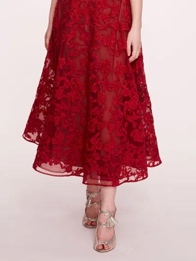 Marchesa Strapless Corded Midi Dress In Burgundy